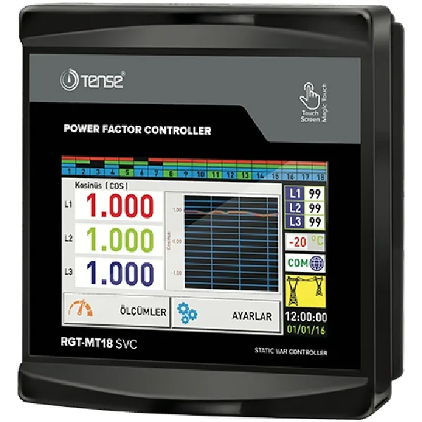 TENSE RGT-MT18 SVC 18 Kademe, SVC Uyumlu, Dokunmatik Ekranlı Trifaze Reaktif Güç Kontrol Rölesi