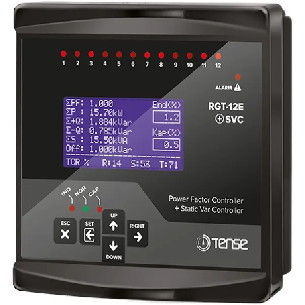 TENSE RGT-12E SVC 12 Kademe, SVC Uyumlu, Grafik LCD Ekranlı Trifaze Reaktif Güç Kontrol Rölesi