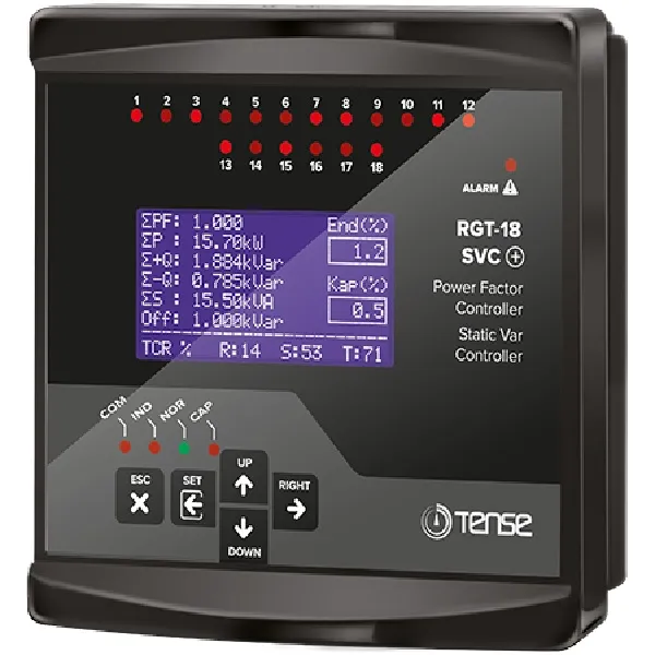 TENSE RGT-18SVC 18 Kademe, SVC Uyumlu, Grafik LCD Ekranlı Trifaze Reaktif Güç Kontrol Rölesi