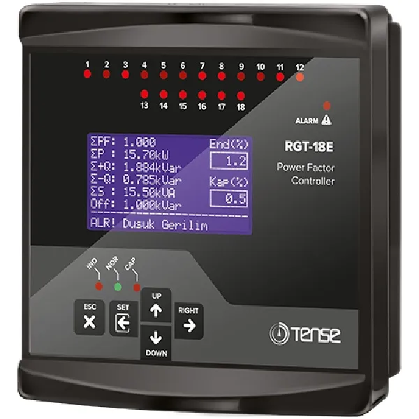 TENSE RGT-18E 18 Kademe, Grafik LCD Ekranlı Trifaze Reaktif Güç Kontrol Rölesi