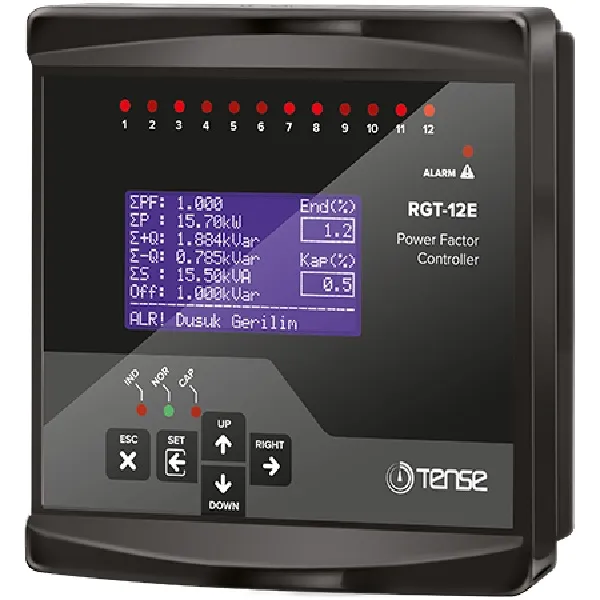 TENSE RGT-12E 12 Kademe, Grafik LCD Ekranlı Trifaze Reaktif Güç Kontrol Rölesi